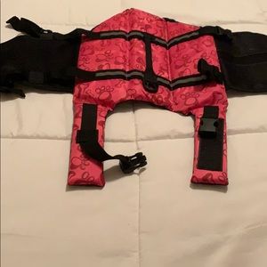 Dog life jacket with reflective stripes